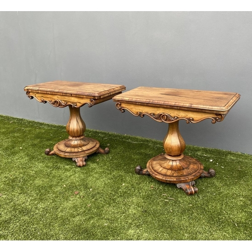 21 - AN EXCELLENT PAIR OF 19TH CENTURY TURN OVER LEAF TABLES, card table & tea table, both with scroll ca... 