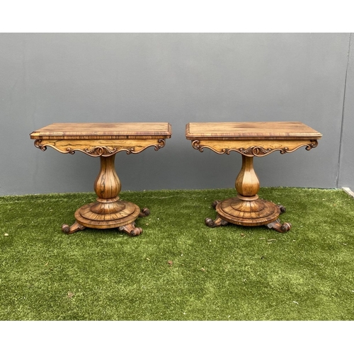21 - AN EXCELLENT PAIR OF 19TH CENTURY TURN OVER LEAF TABLES, card table & tea table, both with scroll ca... 