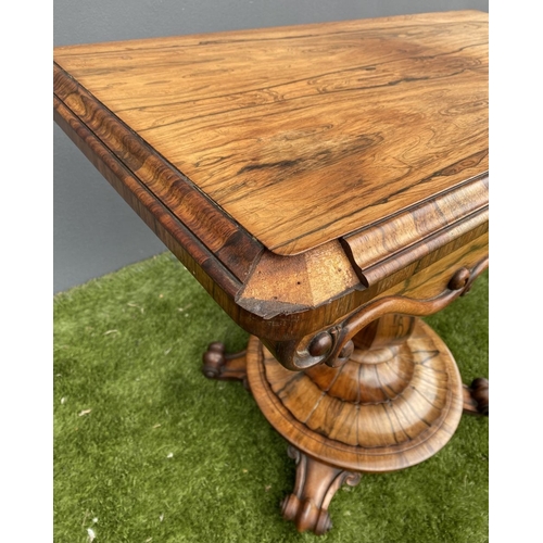 21 - AN EXCELLENT PAIR OF 19TH CENTURY TURN OVER LEAF TABLES, card table & tea table, both with scroll ca... 