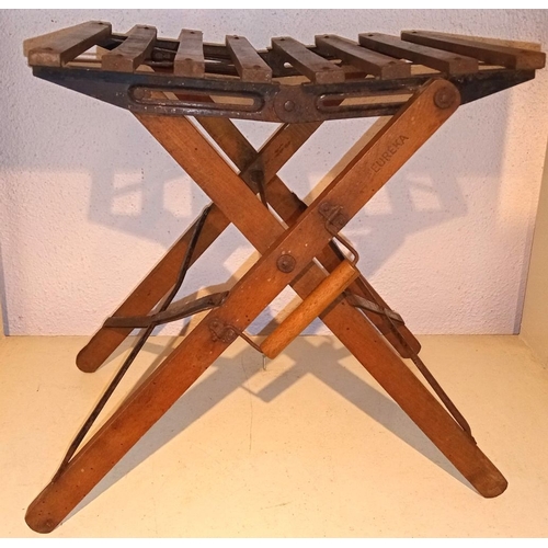 211 - A VINTAGE HARDWOOD FOLDING FISHERMAN’S STOOL, ‘THE EUREKA’, c.1930, dimensions: 36cm high x 26.5cm d... 