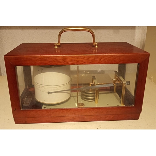 212 - A HARDWOOD CASED MARINE BAROGRAPH, with carrying handle to top. Dimensions: 30cm long x 17cm high x ... 