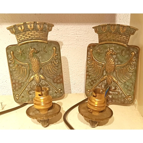 213 - A PAIR OF DECORATIVE VINTAGE BRASS WALL SCONCES, Imperial Russian eagle design, dimensions: 19cm x 1... 