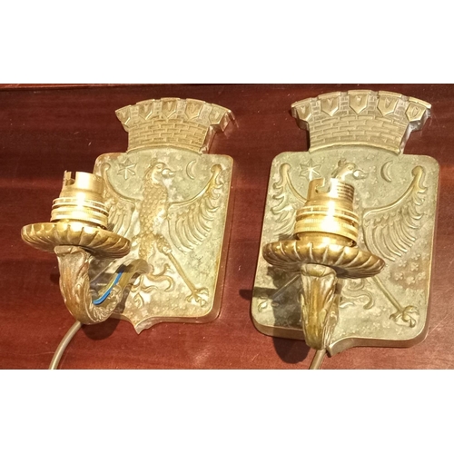 213 - A PAIR OF DECORATIVE VINTAGE BRASS WALL SCONCES, Imperial Russian eagle design, dimensions: 19cm x 1... 