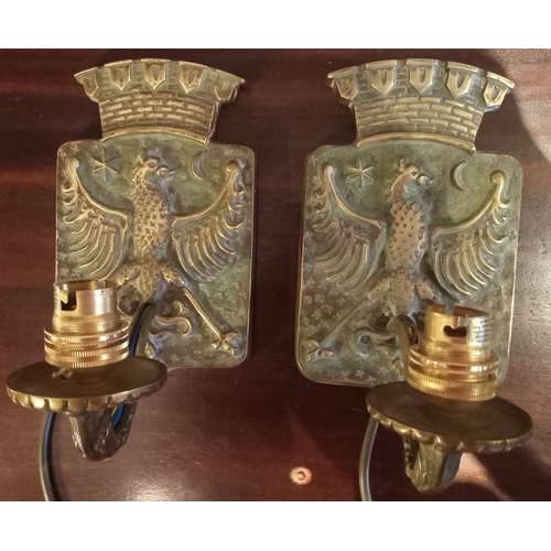 213 - A PAIR OF DECORATIVE VINTAGE BRASS WALL SCONCES, Imperial Russian eagle design, dimensions: 19cm x 1... 