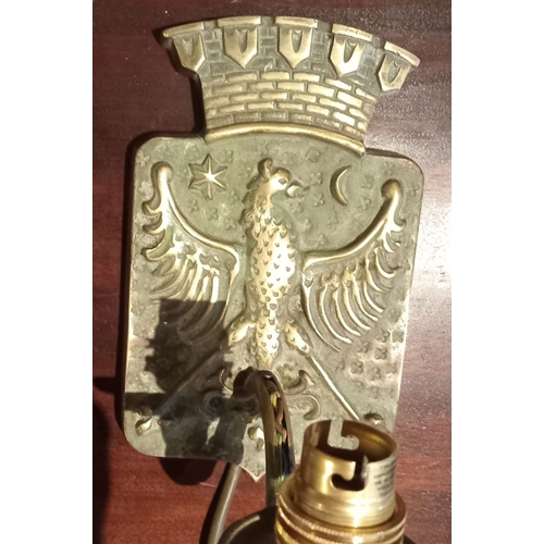 213 - A PAIR OF DECORATIVE VINTAGE BRASS WALL SCONCES, Imperial Russian eagle design, dimensions: 19cm x 1... 