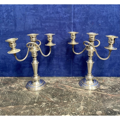 215 - A PAIR OF VINTAGE SILVER ON COPPER CANDELABRA ALONG WITH SILVER-PLATED EPERGNE, the candelabra with ... 