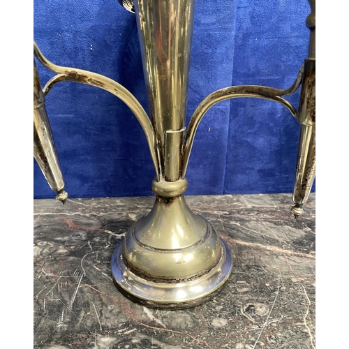 215 - A PAIR OF VINTAGE SILVER ON COPPER CANDELABRA ALONG WITH SILVER-PLATED EPERGNE, the candelabra with ... 
