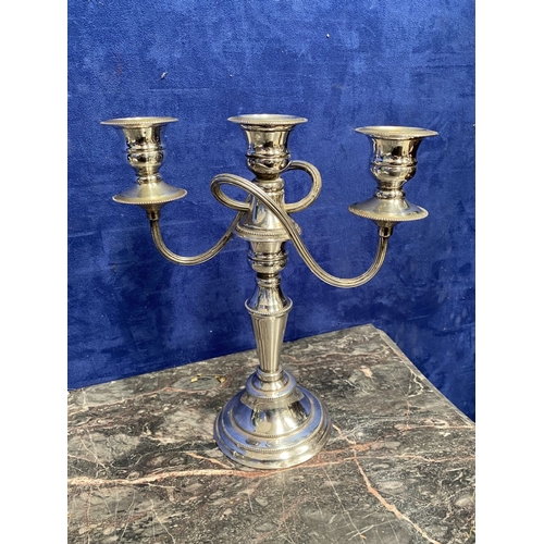 215 - A PAIR OF VINTAGE SILVER ON COPPER CANDELABRA ALONG WITH SILVER-PLATED EPERGNE, the candelabra with ... 