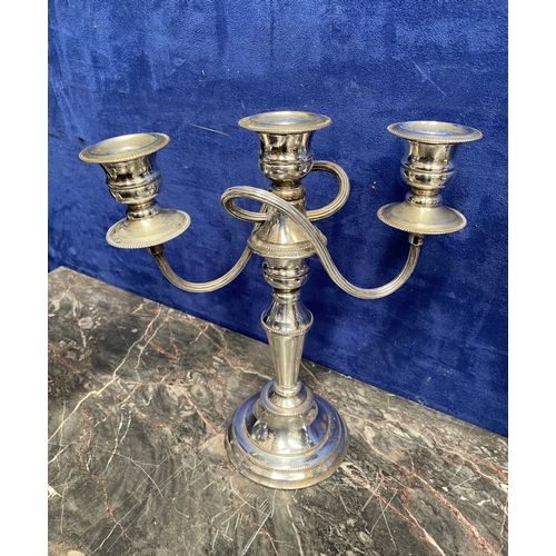 215 - A PAIR OF VINTAGE SILVER ON COPPER CANDELABRA ALONG WITH SILVER-PLATED EPERGNE, the candelabra with ... 