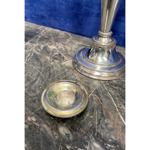 215 - A PAIR OF VINTAGE SILVER ON COPPER CANDELABRA ALONG WITH SILVER-PLATED EPERGNE, the candelabra with ... 