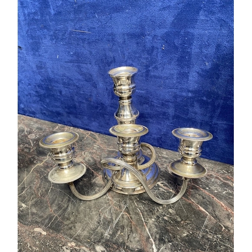 215 - A PAIR OF VINTAGE SILVER ON COPPER CANDELABRA ALONG WITH SILVER-PLATED EPERGNE, the candelabra with ... 