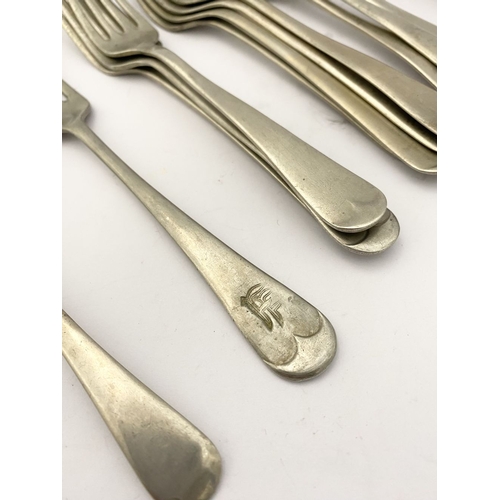 216 - A COLLECTION OF NICKEL SILVERWARE & SILVERPLATE, (1) Nickel silver to include serving spoon, tablesp... 