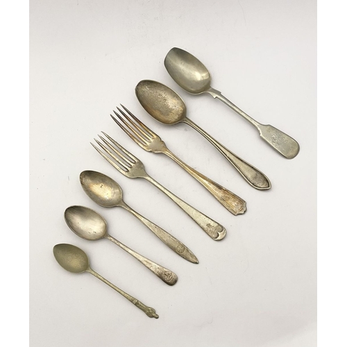 216 - A COLLECTION OF NICKEL SILVERWARE & SILVERPLATE, (1) Nickel silver to include serving spoon, tablesp... 