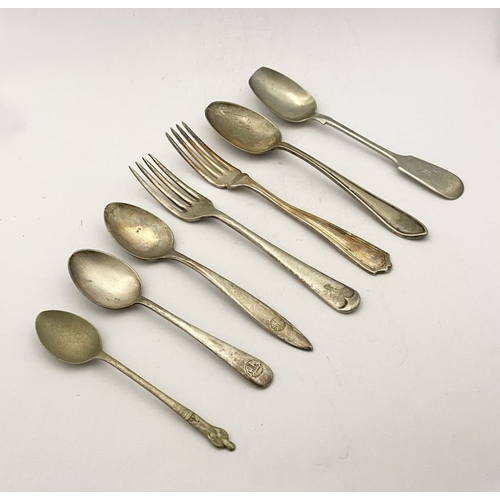 216 - A COLLECTION OF NICKEL SILVERWARE & SILVERPLATE, (1) Nickel silver to include serving spoon, tablesp... 