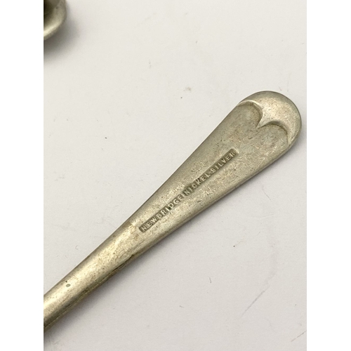 216 - A COLLECTION OF NICKEL SILVERWARE & SILVERPLATE, (1) Nickel silver to include serving spoon, tablesp... 