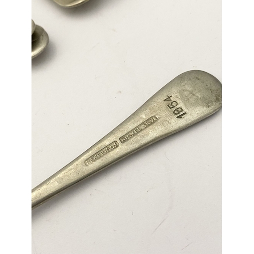 216 - A COLLECTION OF NICKEL SILVERWARE & SILVERPLATE, (1) Nickel silver to include serving spoon, tablesp... 