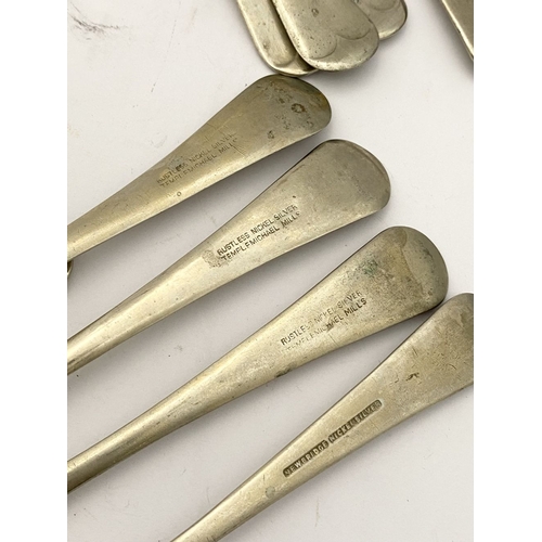 216 - A COLLECTION OF NICKEL SILVERWARE & SILVERPLATE, (1) Nickel silver to include serving spoon, tablesp... 