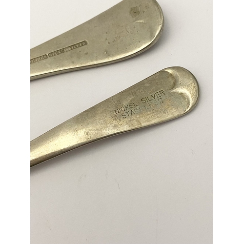 216 - A COLLECTION OF NICKEL SILVERWARE & SILVERPLATE, (1) Nickel silver to include serving spoon, tablesp... 