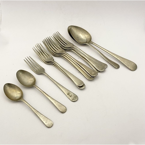 216 - A COLLECTION OF NICKEL SILVERWARE & SILVERPLATE, (1) Nickel silver to include serving spoon, tablesp... 