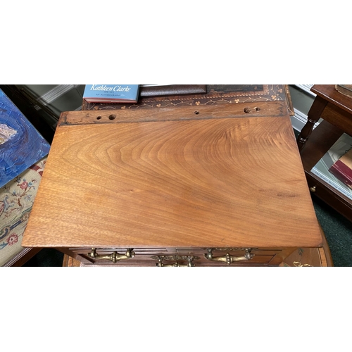 218 - A MAHOGANY APPRENTICE THREE DRAWER CHEST, with two short over one long drawer, each with brass handl... 