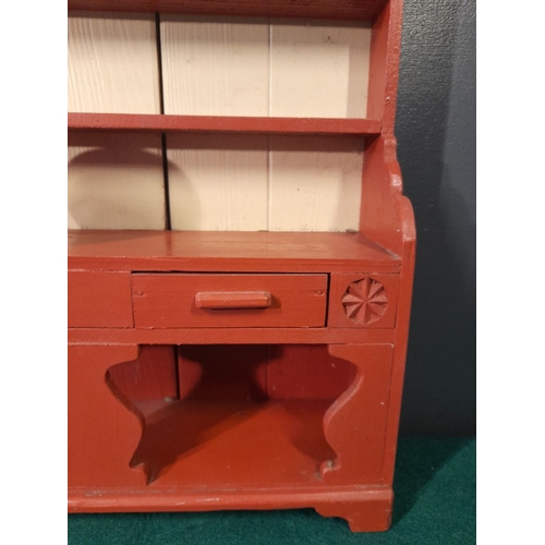 219 - A CHARMING PAINTED MINIATURE/APPRENTICE PIECE, Irish Vernacular dresser, complete with two drawers, ... 