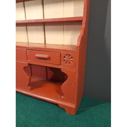 219 - A CHARMING PAINTED MINIATURE/APPRENTICE PIECE, Irish Vernacular dresser, complete with two drawers, ... 