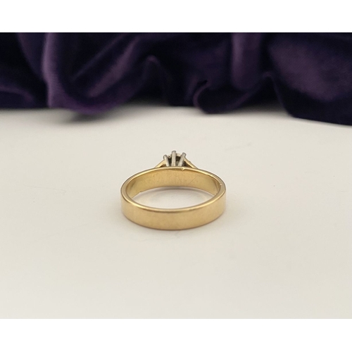 22 - AN ATTRACTIVE 18CT GOLD DIAMOND SOLITAIRE RING, central round cut diamond in decorative raised claw ... 