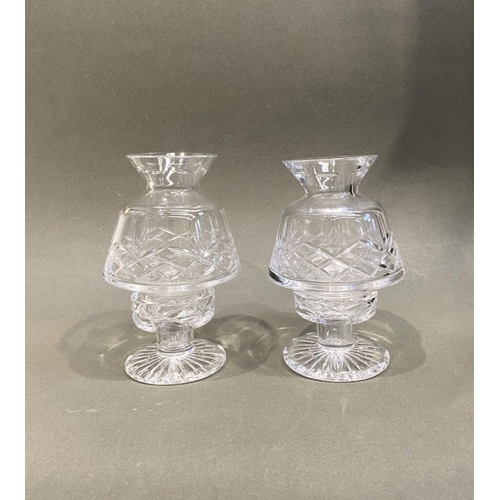 220 - A PAIR OF IRISH CRYSTAL TEALIGHT HOLDERS, by Cavan Ireland, acid mark to base. In good condition wit... 