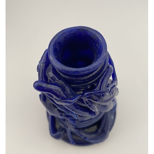 232 - A MID-CENTURY BLUE GLASS CANDLESTICK HOLDER/BUD VASE, hand-made, date label 1941 to base. Dimensions... 
