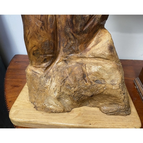235 - A HARDWOOD CARVED OWL SCULPTURE, carved from one piece of wood, the owls with beaded eyes. On rectan... 