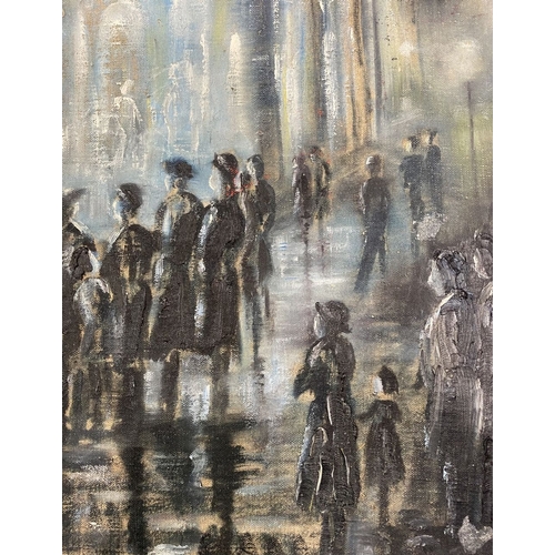 237 - EUROPEAN SCHOOL, 20TH CENTURY, oil on canvas board, depicting outdoor scene with figures, inscribed ... 