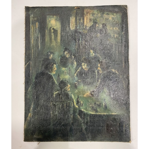 237 - EUROPEAN SCHOOL, 20TH CENTURY, oil on canvas board, depicting outdoor scene with figures, inscribed ... 