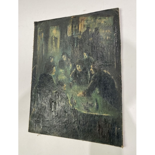 237 - EUROPEAN SCHOOL, 20TH CENTURY, oil on canvas board, depicting outdoor scene with figures, inscribed ... 