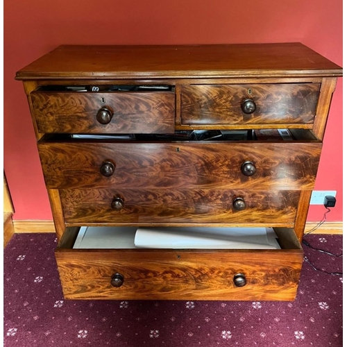 238 - A FLAME MAHOGANY FIVE DRAWER CHEST OF DRAWERS, with two short over three long drawer formation. Love... 