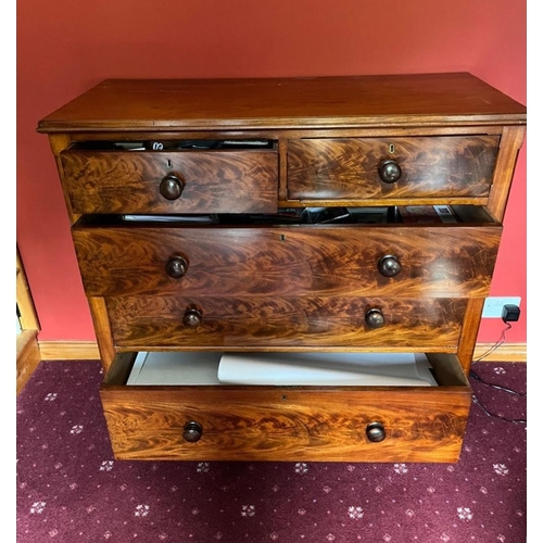 238 - A FLAME MAHOGANY FIVE DRAWER CHEST OF DRAWERS, with two short over three long drawer formation. Love... 