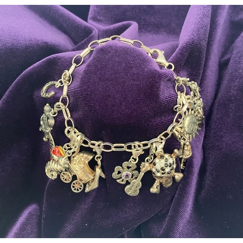 246 - A STERLING SILVER CHARM BRACELET, cable chain bracelet, hallmarked 925 to clasp, & 925 Italy, with 1... 