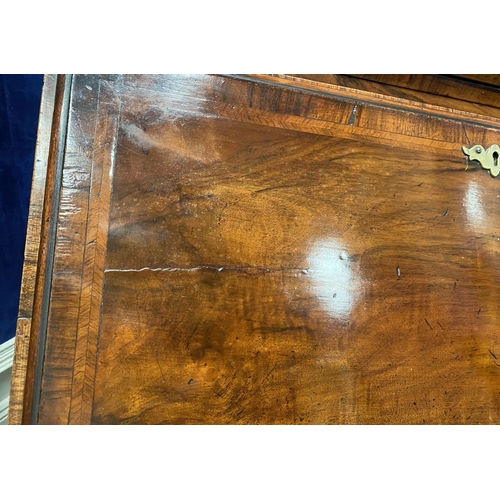 25 - A MAHOGANY QUEEN ANNE STYLE BUREAU BOOKCASE, the carved pediment to arched top with shell motif to c... 