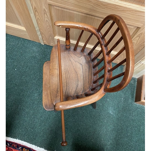256 - A 19TH CENTURY HARDWOOD CHILDREN’S HIGHCHAIR, c.1820. Winsor style chair, with hoop back and spindle... 