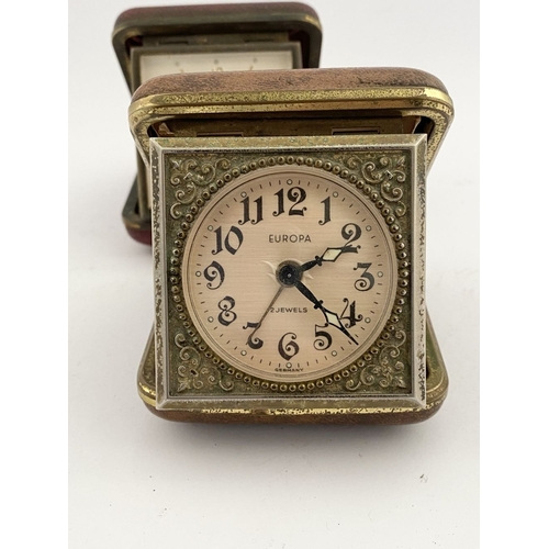 275 - A TRIO OF VINTAGE GERMAN TRAVEL ALARM CLOCKS, (i) by Schatz, made in Germany, 17 jewels, in case wit... 