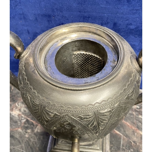 277 - A VINTAGE EARLY 20TH CENTURY SAMOVAR, in pewter, with two scroll handles, nicely detailed engraved a... 