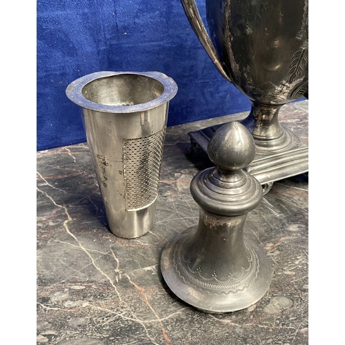 277 - A VINTAGE EARLY 20TH CENTURY SAMOVAR, in pewter, with two scroll handles, nicely detailed engraved a... 