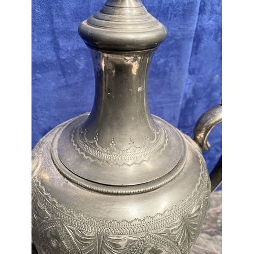 277 - A VINTAGE EARLY 20TH CENTURY SAMOVAR, in pewter, with two scroll handles, nicely detailed engraved a... 