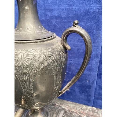 277 - A VINTAGE EARLY 20TH CENTURY SAMOVAR, in pewter, with two scroll handles, nicely detailed engraved a... 