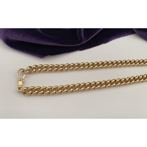 28 - A HEAVY 9CT GOLD ALBERT CHAIN WITH SWIVEL FOB, thick curb link necklace, with T-bar and swivel fob p... 