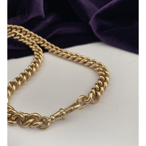 28 - A HEAVY 9CT GOLD ALBERT CHAIN WITH SWIVEL FOB, thick curb link necklace, with T-bar and swivel fob p... 