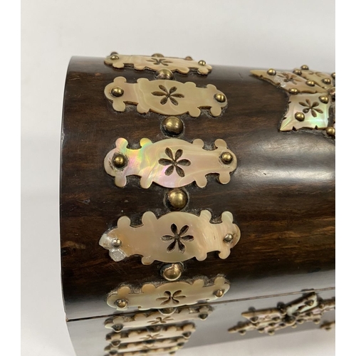 43 - A VICTORIAN COROMANDEL MOTHER OF PEARL STATIONARY BOX, with domed hinged cover opening to reveal fit... 