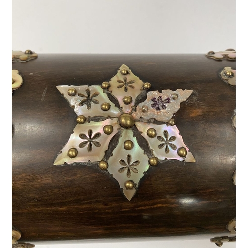 43 - A VICTORIAN COROMANDEL MOTHER OF PEARL STATIONARY BOX, with domed hinged cover opening to reveal fit... 