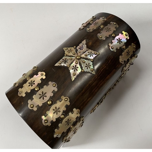 43 - A VICTORIAN COROMANDEL MOTHER OF PEARL STATIONARY BOX, with domed hinged cover opening to reveal fit... 