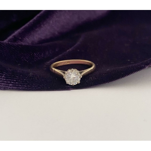 46 - A WONDERFUL 18CT GOLD & PLATINUM DIAMOND SOLITAIRE RING, beautiful central round brilliant cut diamo... 