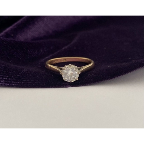 46 - A WONDERFUL 18CT GOLD & PLATINUM DIAMOND SOLITAIRE RING, beautiful central round brilliant cut diamo... 
